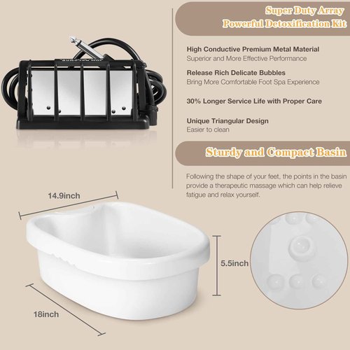 veicomtech Ionic Foot Bath Detox Machine, Foot Detox Machine for Home Use Salon, an Ionic Feet Spa at Home with 2 Super Duty Arrays,Epsom Salt, 10 Basin Liners (Colorful)