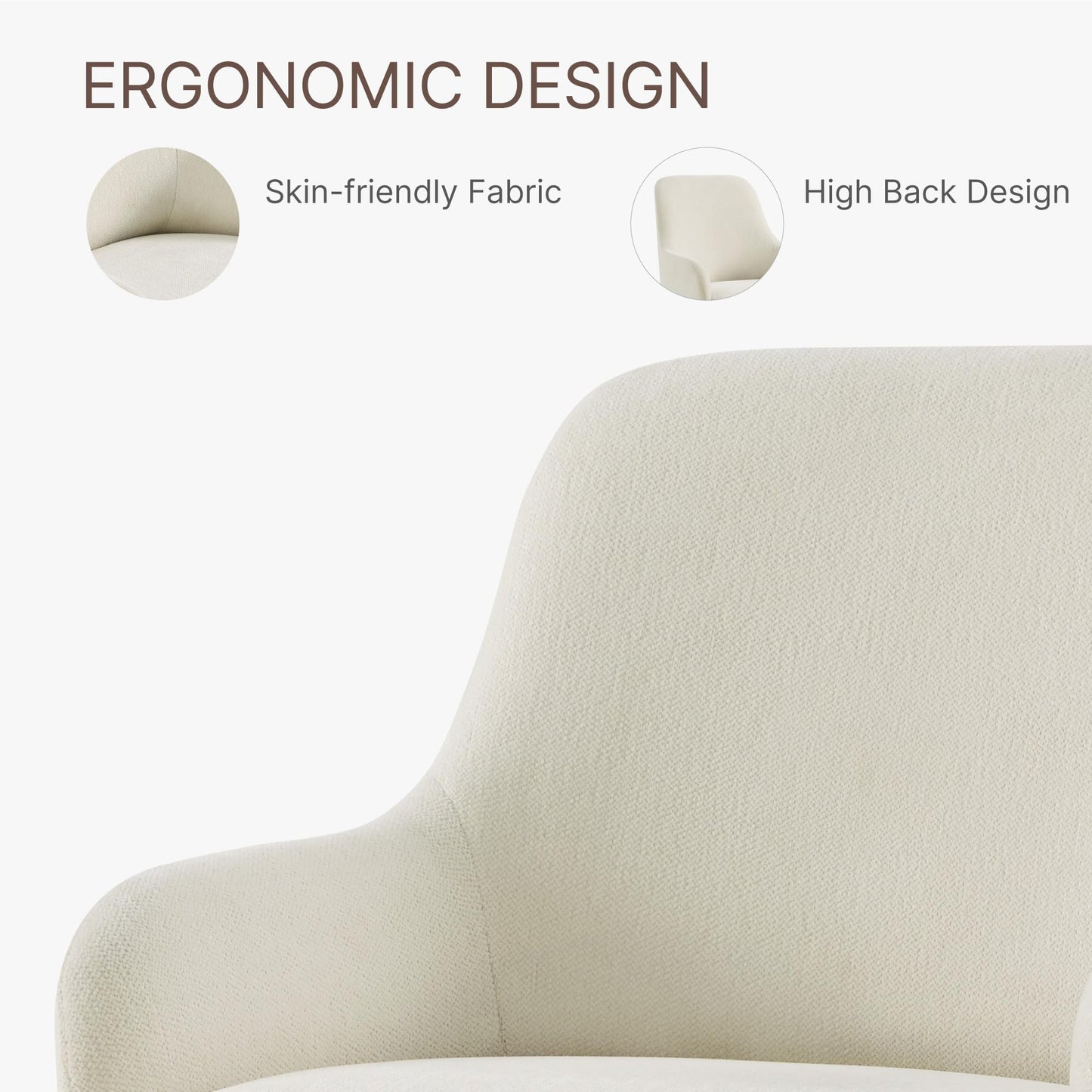 KISLOT Swivel Dining Chair Set of 1, Mid Century Modern Chair Fabric Upholstered Armchair with Armrest & Ergonomic Backrest for Dining Room, Kitchen, Bedroom, Living Room, Beige