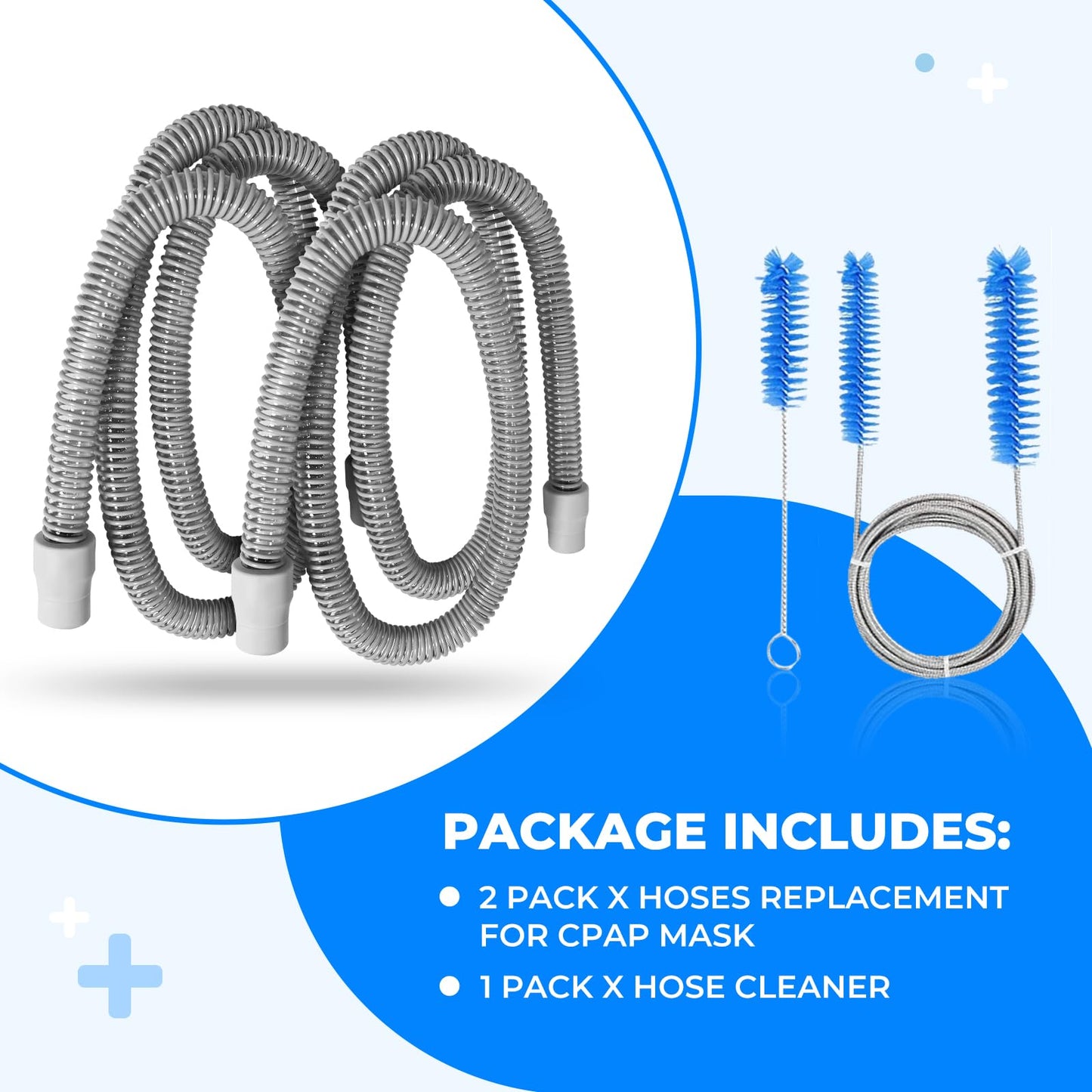 2 PACK Universal Tubing Replacements for CPAP Supplies, 6 Foot Hoses Compatible for Philips Respironics,Resmed Airsense and Most of CPAP, APAP, BiPAP Machine/Mask with Clean Brush
