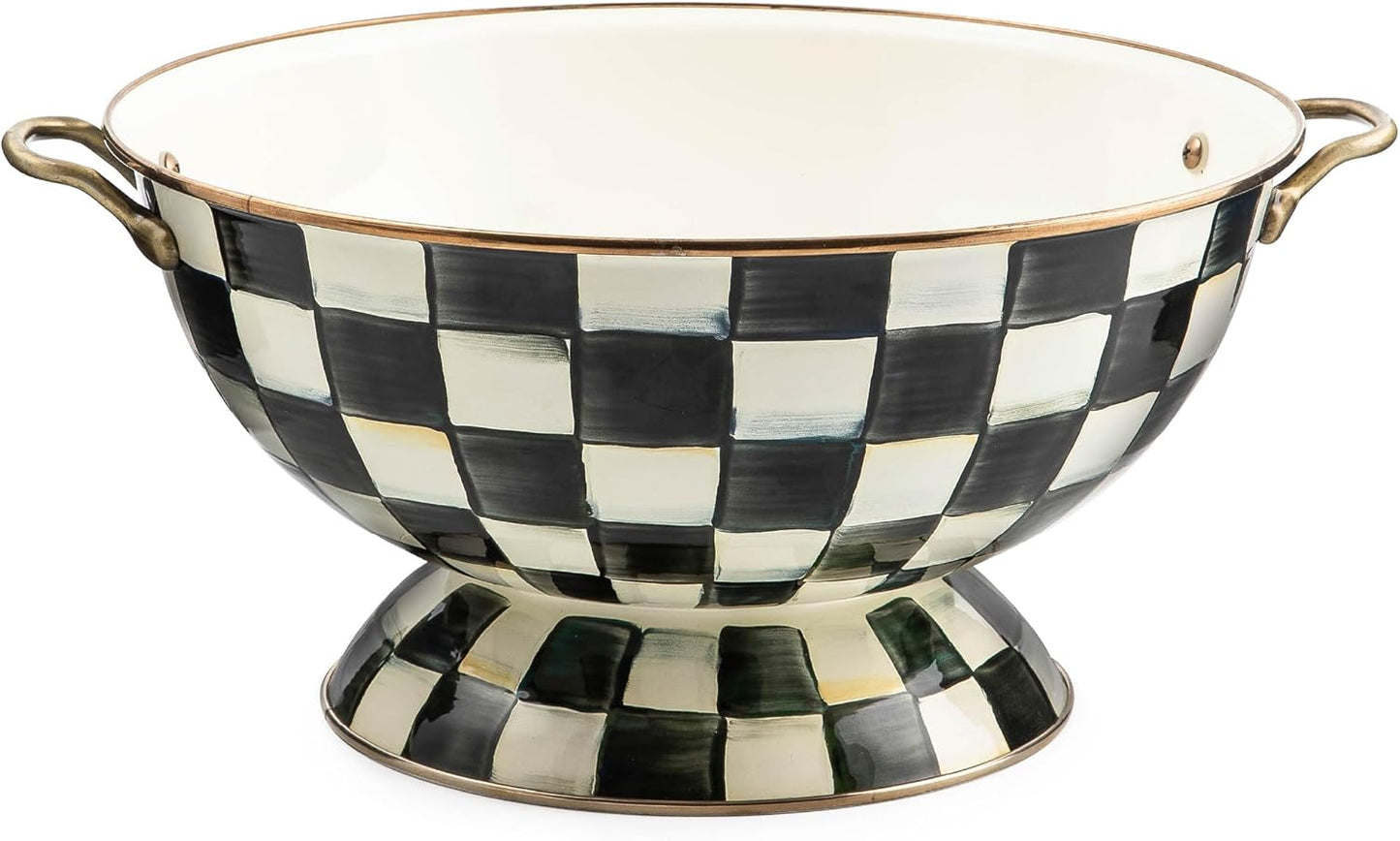 MACKENZIE-CHILDS Enamel Bowl, Serving Bowl for Entertaining, Everything Bowl, Black-and-White Courtly Check