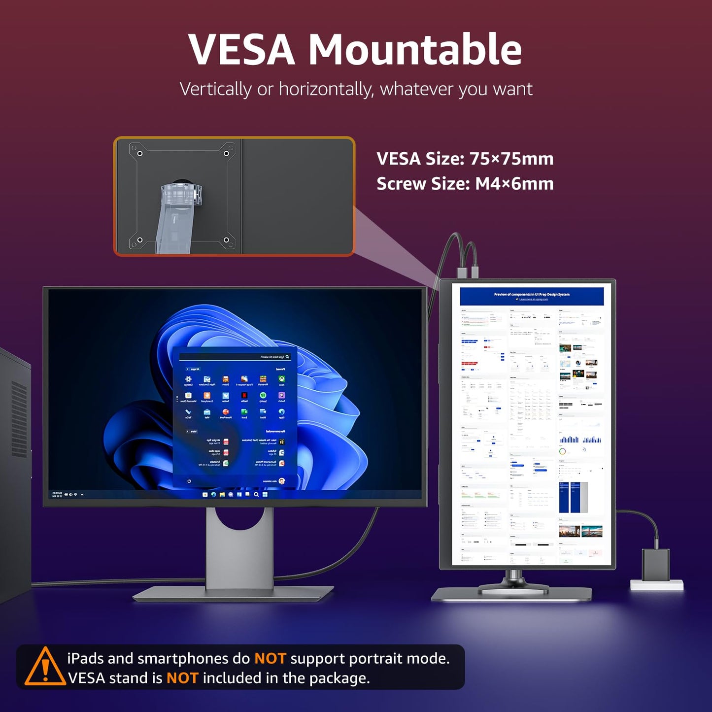Visionowl Large Portable Monitor-18.5 Inch Computer Gaming Display 100Hz 125% Srgb Fhd 1080P Usb-C Hdmi Ips Screen For Laptop Ma