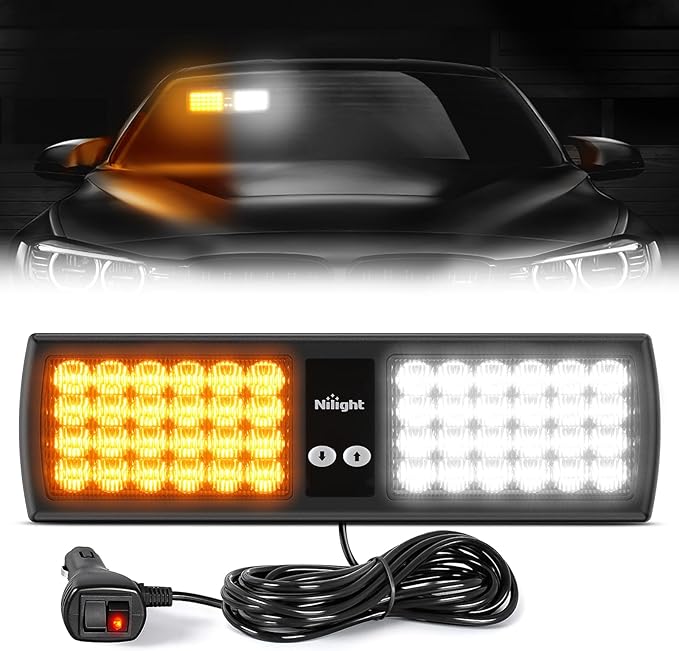 Nilight Amber White 48LED Visor Strobe Lights Interior Windshield Emergency Warning Light Super Bright LED for Police Enfo...