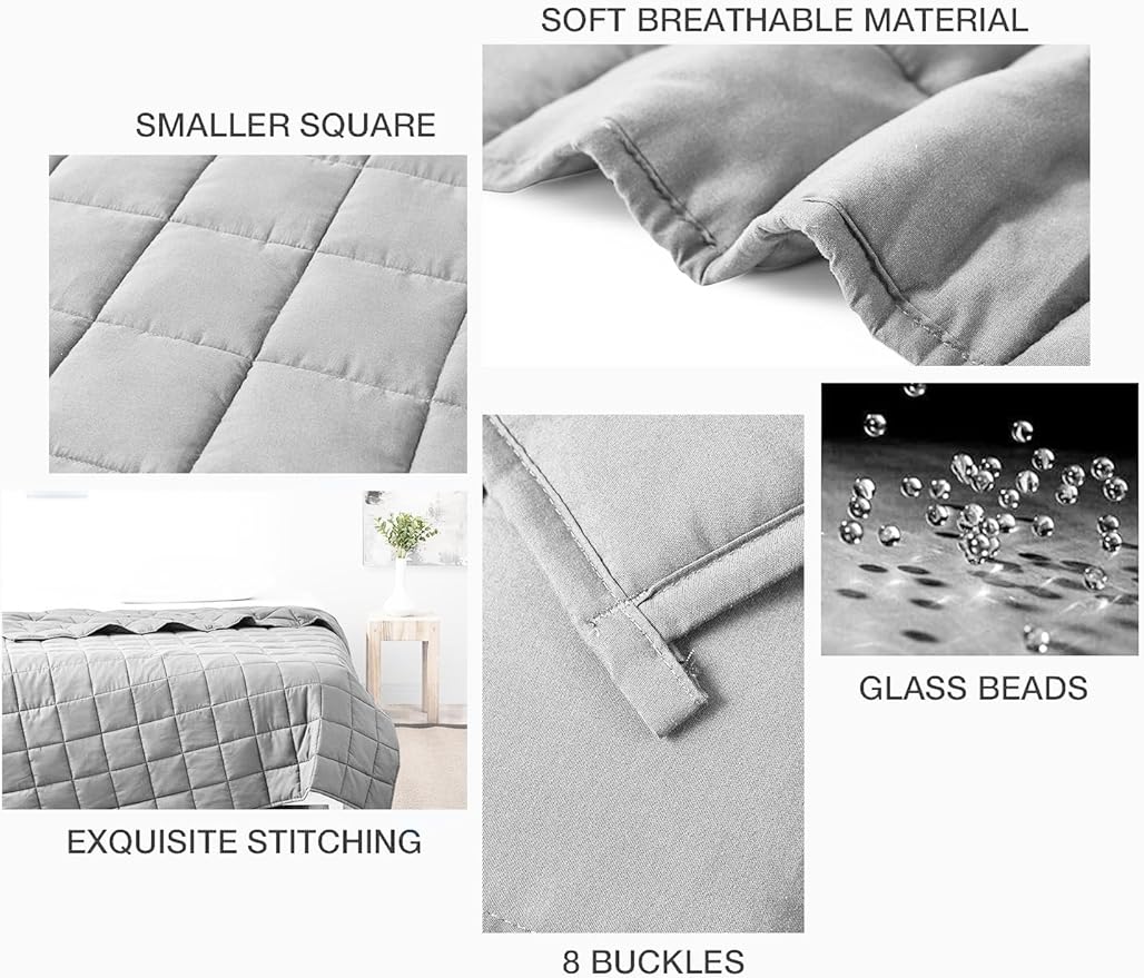 BB BLINBLIN Cooling Weighted Blanket Heavy Blanket, Calm and Sleep, Premium Soft and Comfortable Material and Glass Beads (Light Grey, 60''x80'' 15lbs), Suit for Adult (~140lb) Use on Queen/King Bed