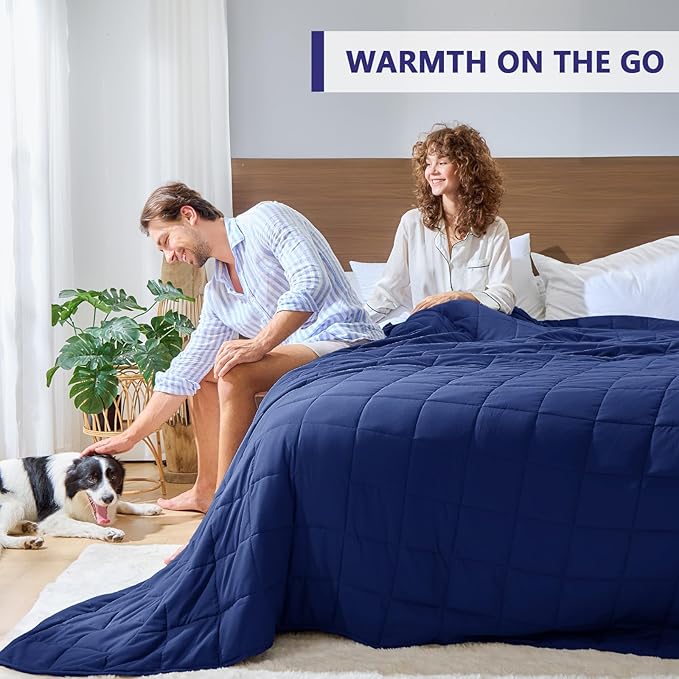 yescool Weighted Blanket for Adults (25 lbs, 88” x 104”, Blue) Cooling Heavy Blanket for Sleeping Perfect for 240-260 lbs, King Size Breathable Blanket with Premium Glass Bead