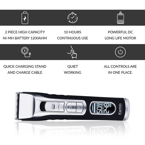 KARMIN T70 Professional Cordless Hair Clippers for Men, Beard Trimmer, Mustache, Haircut Tool, Ceramic Titanium Blades, Long Life Battery Operated, Rechargeable, Personal Grooming Barber Supplies