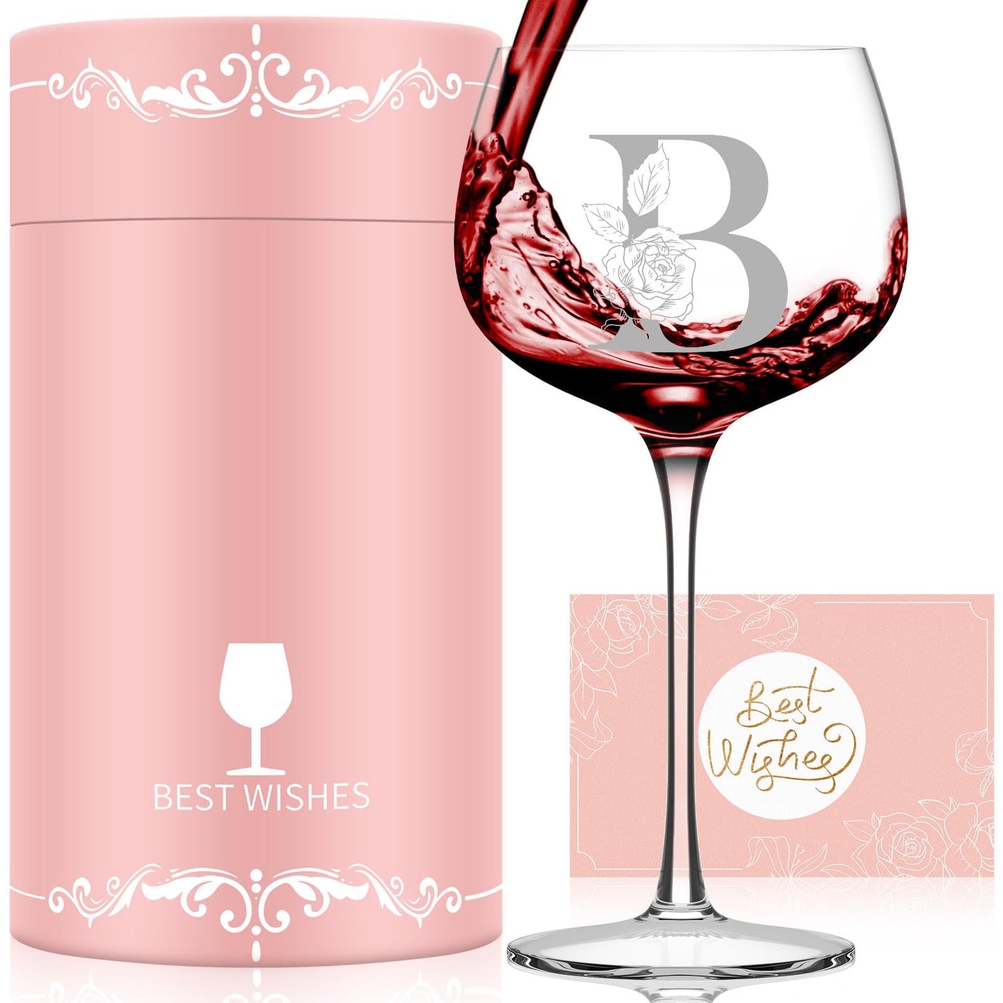 Personalized Gifts for Women, Monogrammed A-Z Wine Glass Customized Gift, Unique Christmas Birthday Gifts for Women Her Mom Friend Sister Wife Daughter Nurse (B)