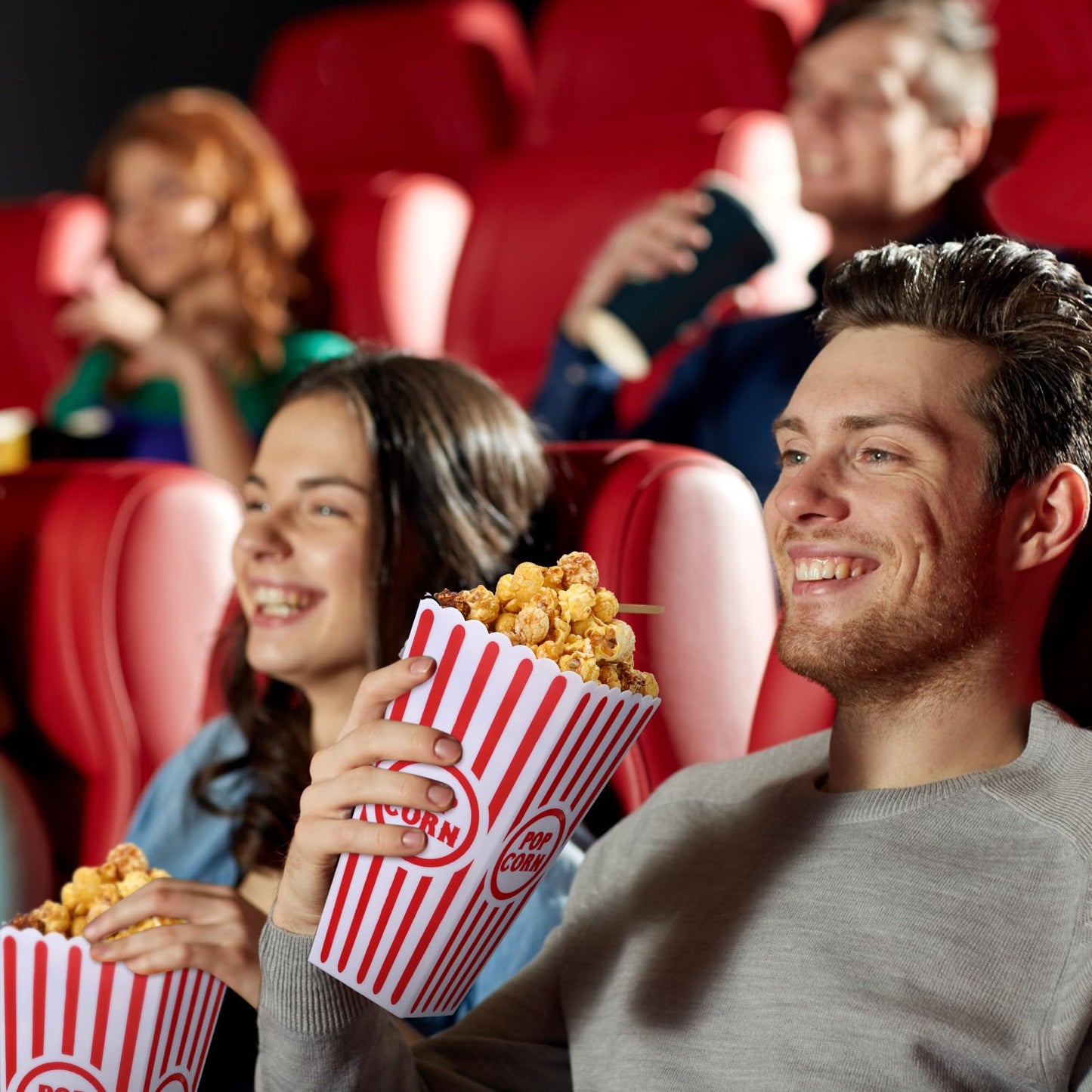 Yuxung Plastic Popcorn Boxes Red and White Striped Popcorn Buckets Bulk Reusable Open Top Containers for Movie Night, Classic Retro Style, 7.7 x 3.9 x 2.4 Inch(15 Pcs)