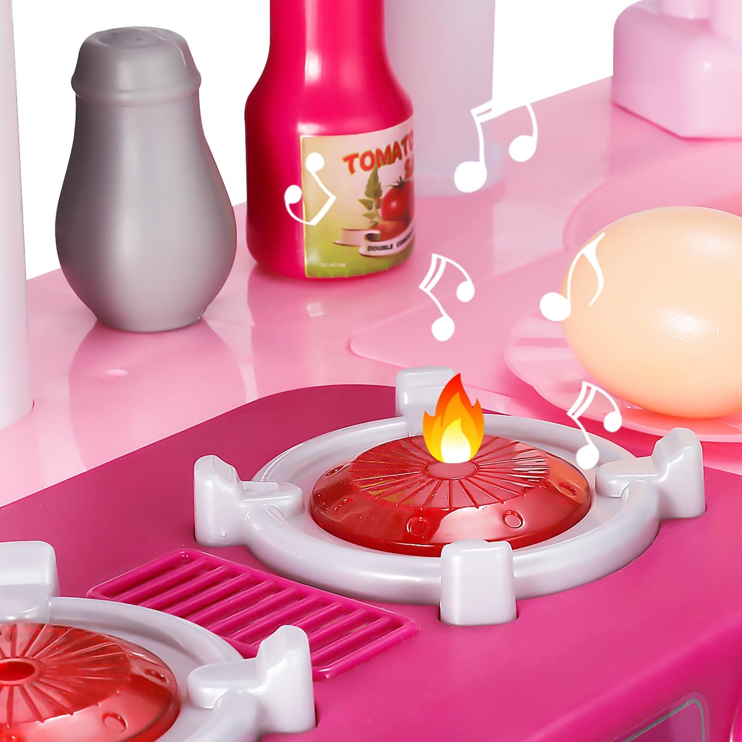 TEMI Play Kitchen Playset Pretend Food - 53 Pieces Pink Kitchen Toys for Toddlers, Toy Accessories Toddler Set with Sound and Light, Toddler Outdoor Playset for Kids, Girls and Boys