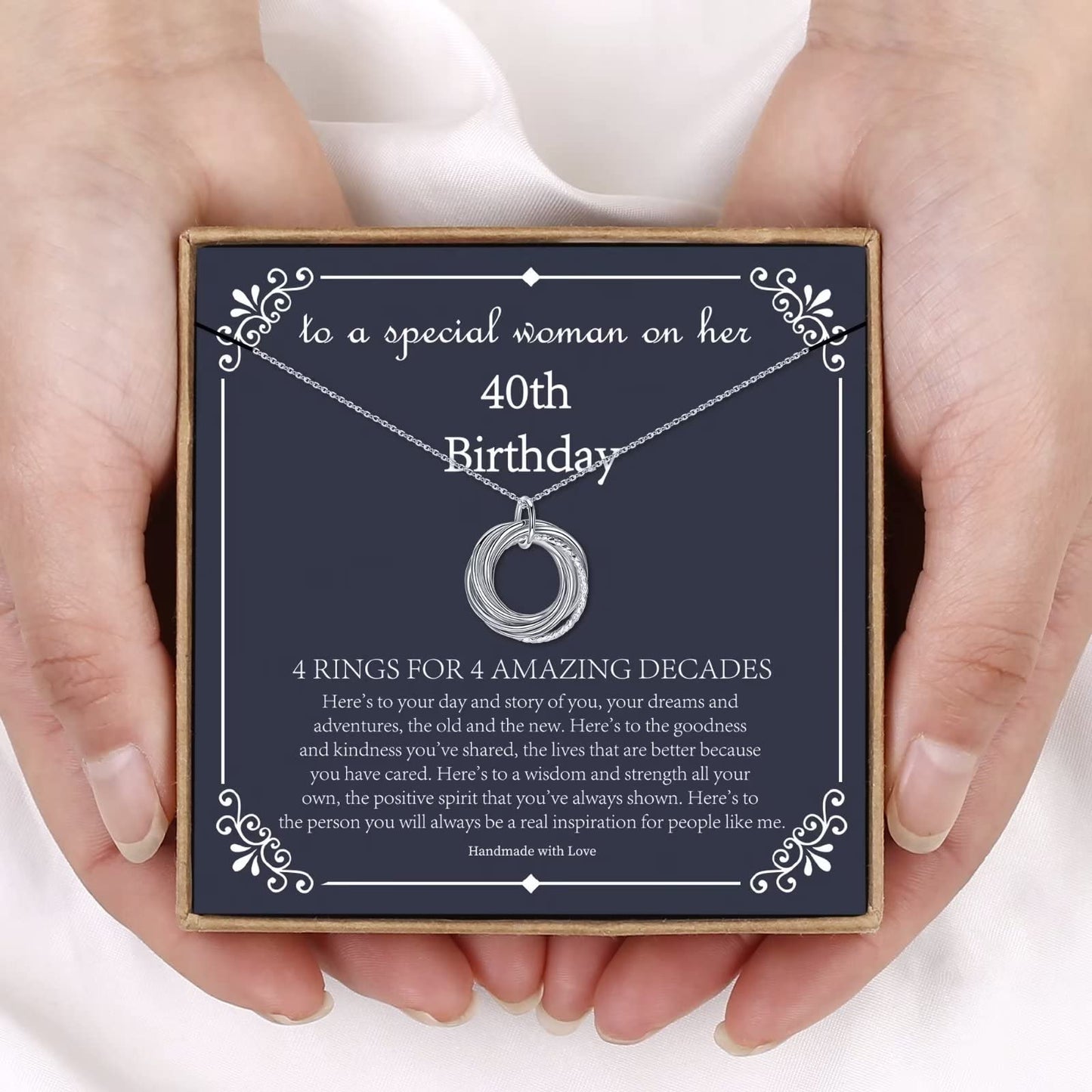IEFLIFE 40th Birthday Gifts for Women, 4 Circle Necklaces Jewelry for Woman Her Forty 40 Years Old Birthday Gifts for Friend Mom Wife Sister 4 Decades Necklace