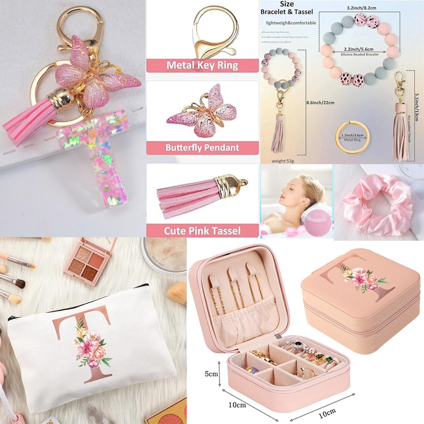 Birthday Gifts Set for Women Mom Bridesmaids Wife Unique Mother's Day Bath Gift Set Box Initial Letter Relaxing Wedding Spa Gifts Idea for Women Her Friend Grandma Sister Christmas gifts (T)