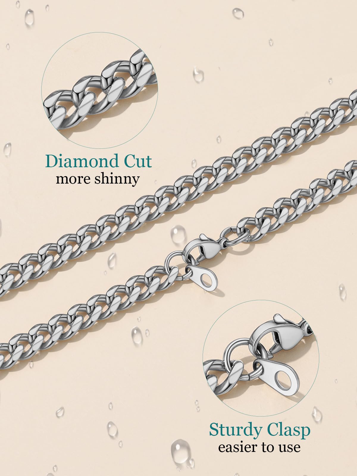 Supcare Mens Chain Necklaces 6mm Hypoallergenic Silver Cuban Link Chain for Men Boyfriend Birthday Gifts to My Man Promise Necklace Waterproof Stainless Steel Necklaces