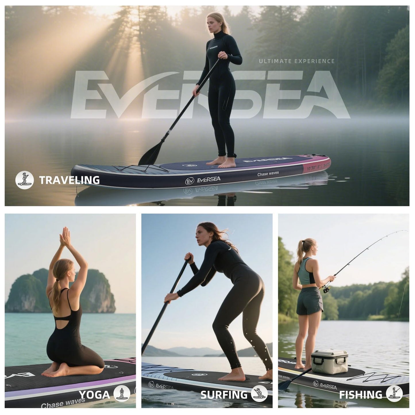 EVERSEA Inflatable Stand-Up Paddle Boards – Available 32"/33"/34" Widths Inflatable Paddle Board with SUP Accessories, Camera Mount, Basic All-Around SUP Board for All Skill Levels (Cosmic Tide)