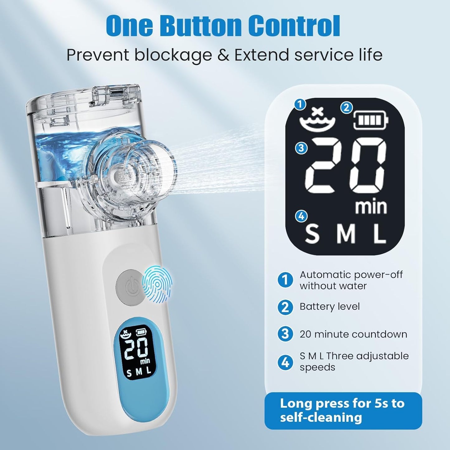 Regulation Name: Nebulizer Rechargeable Nebulizer with Self-Clean Mode, Digital Display and Adjustable Mist, Ultra-Quiet Portable Mesh Nebulizer Efficient for Home Travel Use