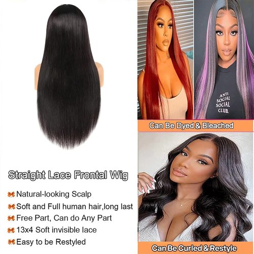 Xojao Bone Straight Lace Front Wigs Human Hair 13x4 HD Transparent Lace Frontal 180% Density 20 Inch