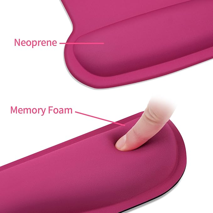 MOSISO Wrist Rest Support for Mouse Pad & Keyboard Set, Ergonomic Mousepad Non-Slip Base Home/Office Pain Relief & Easy Typing Cushion with Neoprene Cloth & Raised Memory Foam, Rose Red