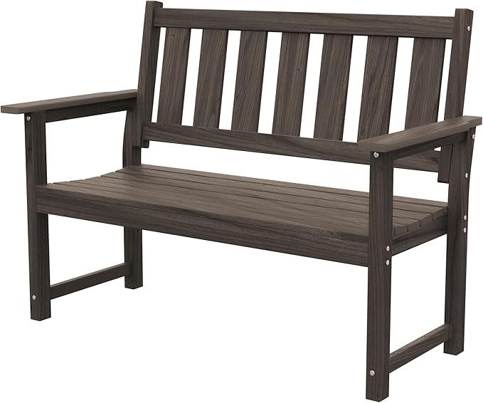 ACUEL HDPE Outdoor Bench – 50'' Weatherproof Durable Outdoor Bench, 2-Person Park Bench, Easy to Move, Multi-Purpose Design Ideal for Porch, Patio, Church, and School (Dark Brown)