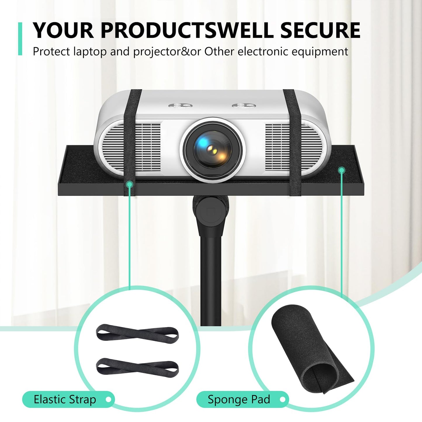 Projector Stand Tripod: 2 Shelves Mobile Laptop Cart Adjustable Height 45 to 64 Inches, Rolling Laptop Stand Cart with Ventilated Tray, Projector Tripod Stand on Wheels for Couch, Bedside, Meeting