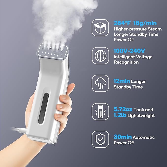 Travel steamer for clothes,100V-240V dual voltage steamer & iron 2 in 1,integrated 170ml tank 25s fast heat-up,1.2lbs portable fabric iron,handheld steaming wrinkles remover for garments(Panda colors)