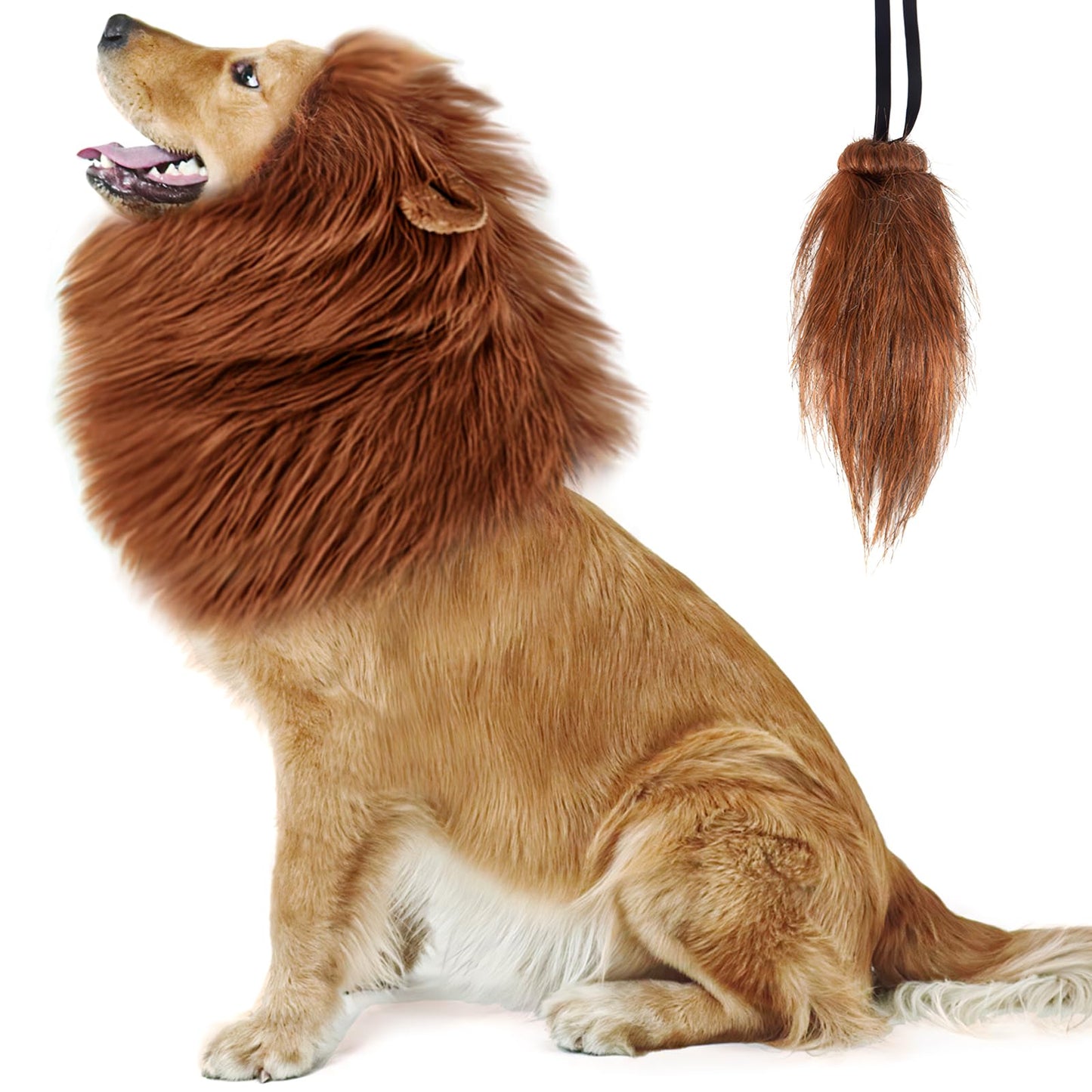 NEWBEA Lion Mane for Dog Costume, Dog Lion Mane, Realistic Funny Lion Wig for Medium to Large Sized Dogs, Halloween Fancy Dog Lion Costume (Dark Brown with Ear Tail)