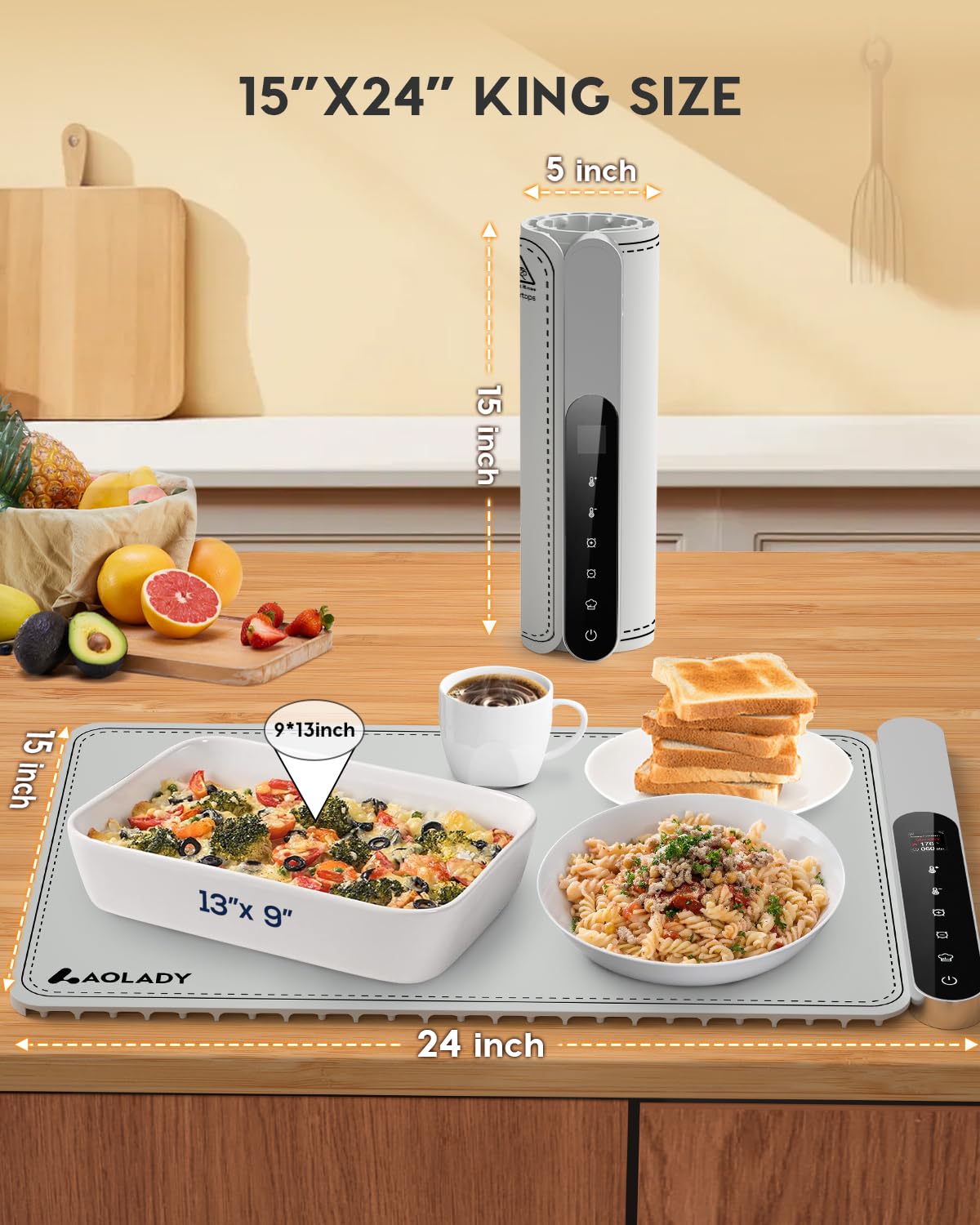Warming Mat for Food Electric Silicone Fast Heating Chafing Dishes for Parties Buffet with APP Controller 15"x23.6" with 8H Timer & Adjustable Temperature, Light Gray