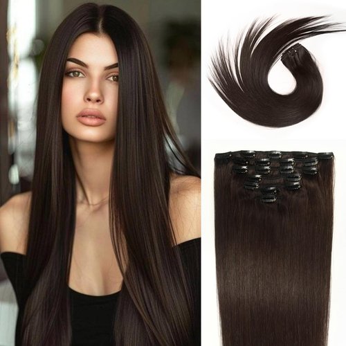 WOWANGEL Clip in Hair Extensions Human Hair,20" Seamless Clip Ins No Damage,7pcs 120g Remy Hair Reusable for Daily Styling,Weddings,Events,Dark Brown(2#)