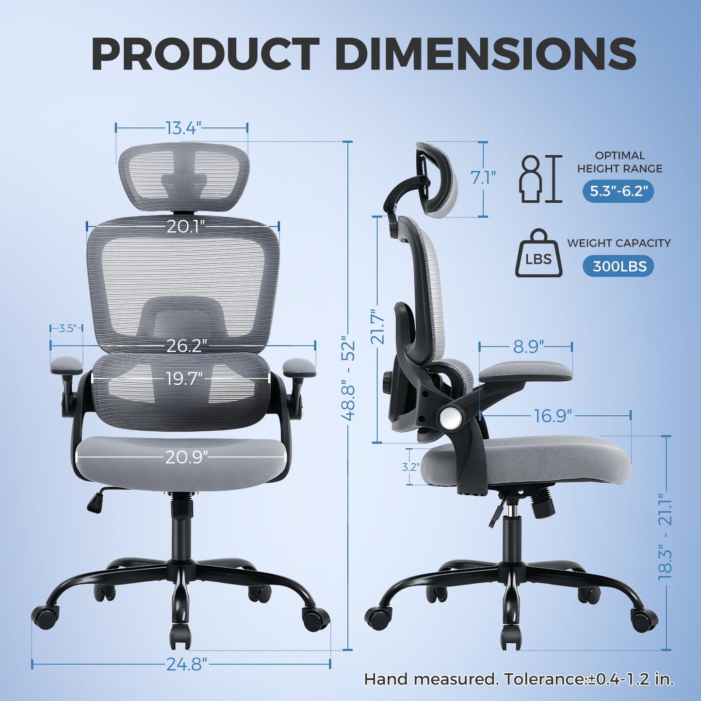 ACFOUL Ergonomic Office Chair, Mesh Desk Chair with 2D Adjustable Lumbar Support – Relieve Back Pain for Long Workdays Sitting, High Back with 3D Headrest & Armrests for Home Office Comfort, Dark Gray