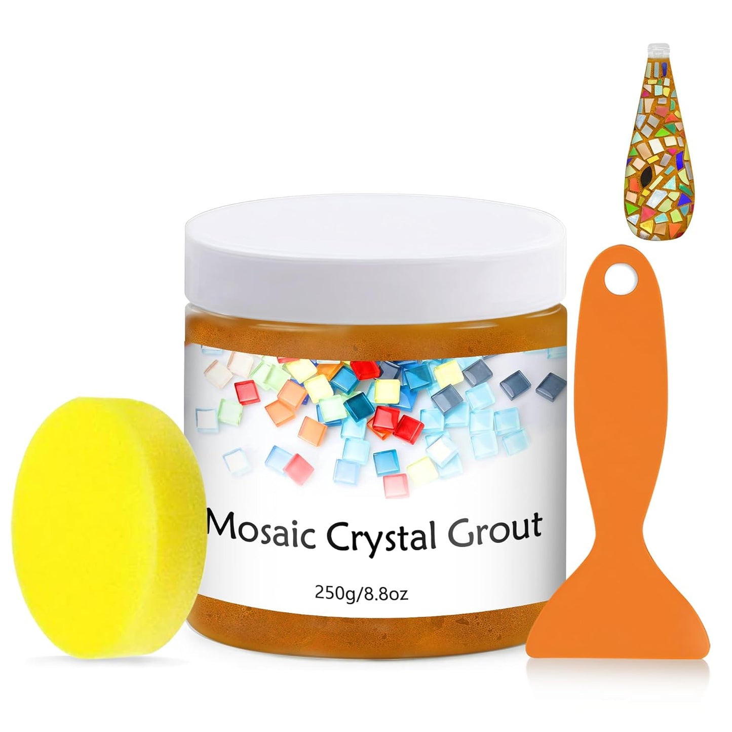 Mosaic Crystal Grout, Mosaics Tile Tools, Mosaic Tile Accessories – Essential for Handmade Grouting and Perfect for DIY Craft Projects (Orange, 8.8oz)