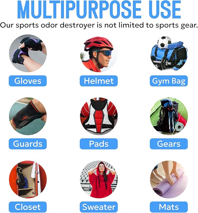 Sports Odor Destroyer Spray (2 x Bottles of 16.9oz / 500 ml), Sports Gear Odor Eliminator & Deodorizer Spray - Neutralizer & Refresher Spray For Protective Equipment, Sportswear & Outdoor Gear
