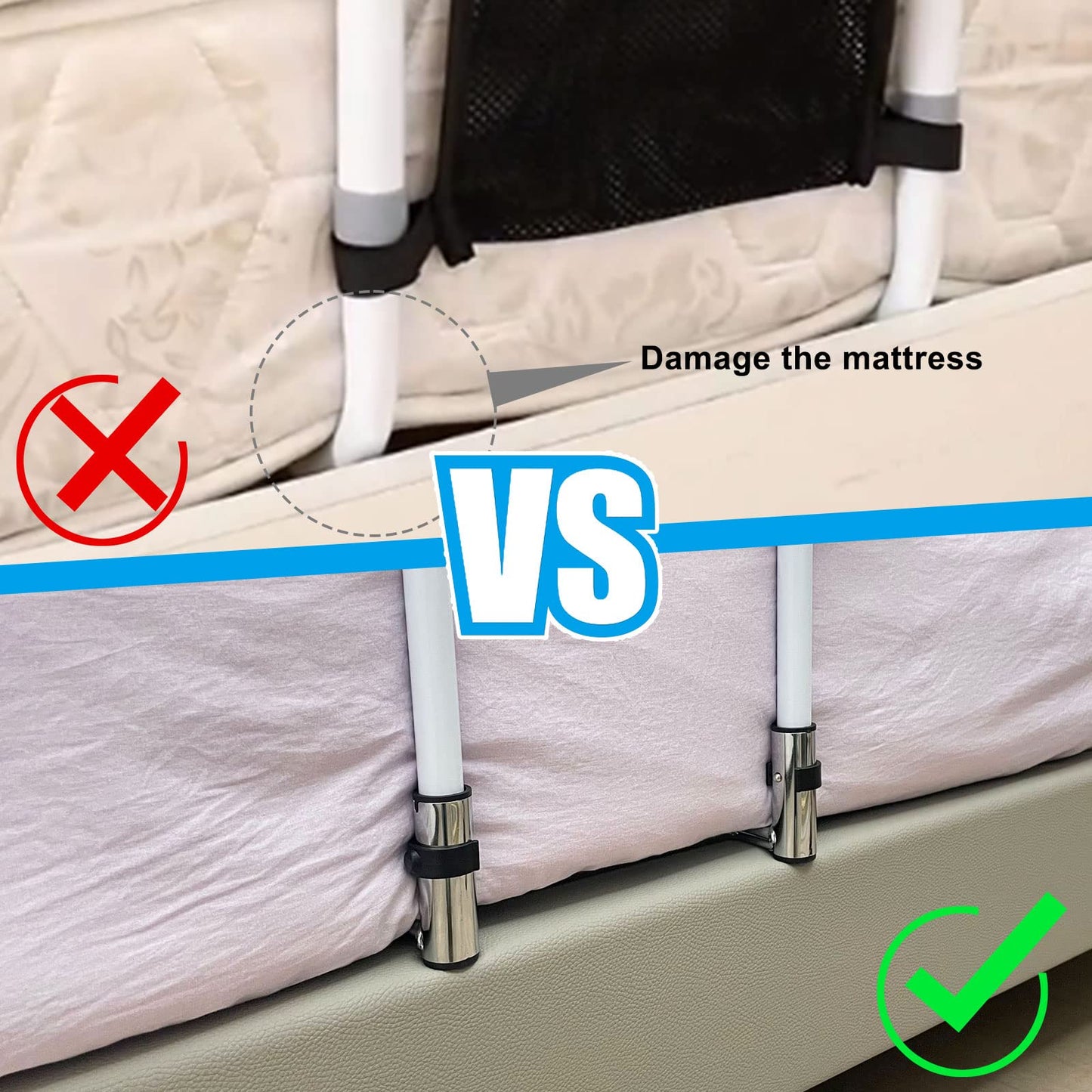 Pletpet Bed Rails for Elderly Adults, Bed Assist Rails for Seniors with 2 Grab Bars & Storage Pocket & Fall Prevention Guard, Fits King, Queen, Full, Twin Bed, Support Up to 300lbs
