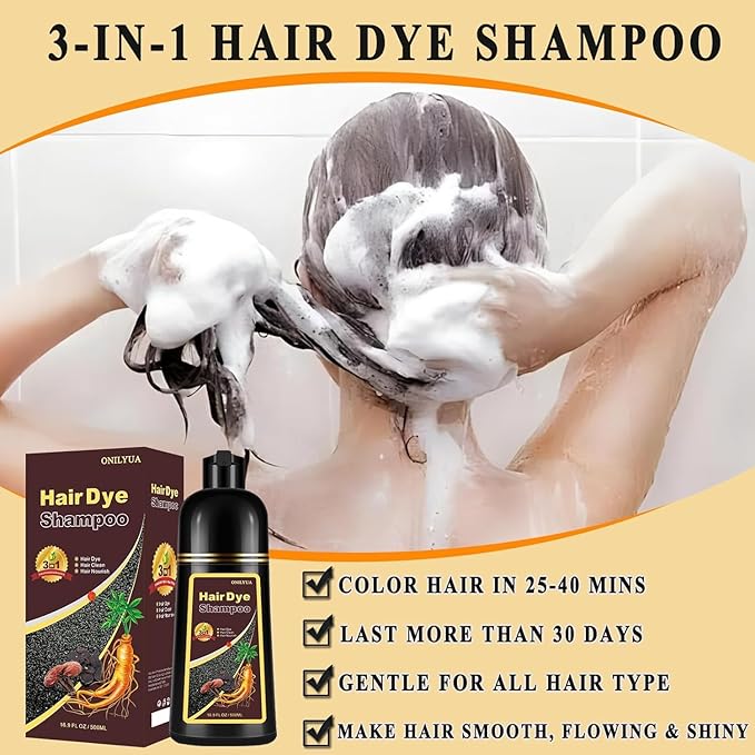 Chestnut Brown Hair Dye Shampoo 3 in 1, Long-lasting & Natual Hair Color Shampoo, Herbal Ingredients Natural Shampoo Hair Dye Effect in Minutes, Gifts for Men Women 500ml
