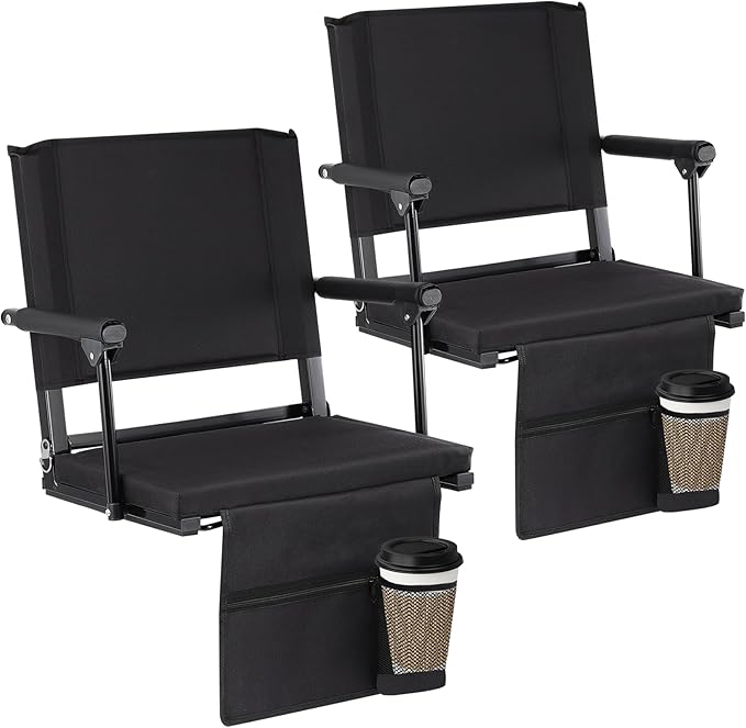 FAHKNS 2 PCS Stadium Seats for Bleachers - Stadium Seats with Back Support，Multifunctional Outdoor Stadium Chair with Shoulder Straps/Storage Pockets/Concealed Hooks for Sports Events