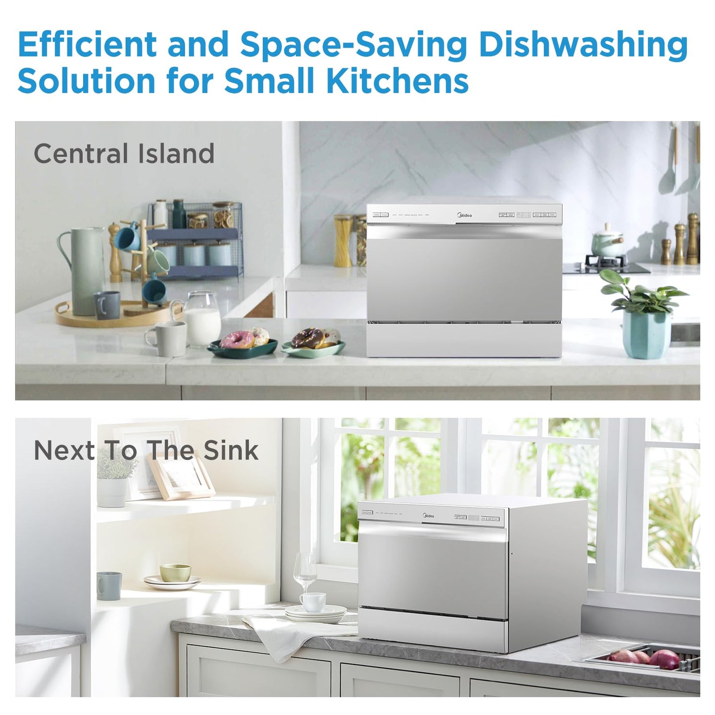 Midea MDC22P2ASS Countertop, Portable Place Settings & 6+2 Washing Cycles. Energy Star Dishwasher, Dish Washer for Dorm, RV& Apartment, Sliver, Silver
