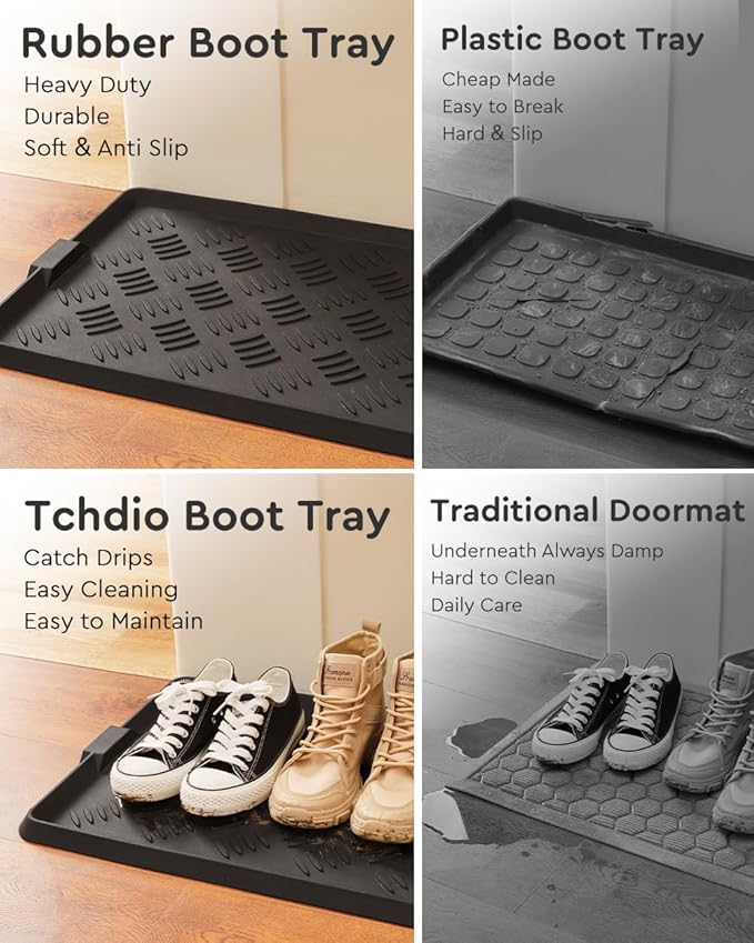 tchdio Extra Large Boot Tray Rubber Boot Tray, Non Slip Shoe Tray for Entryway, Multipurpose Boot Mat Tray, Durable Entryway Mud Mat Tray for Front Door Mat, 16x47.5 Inches