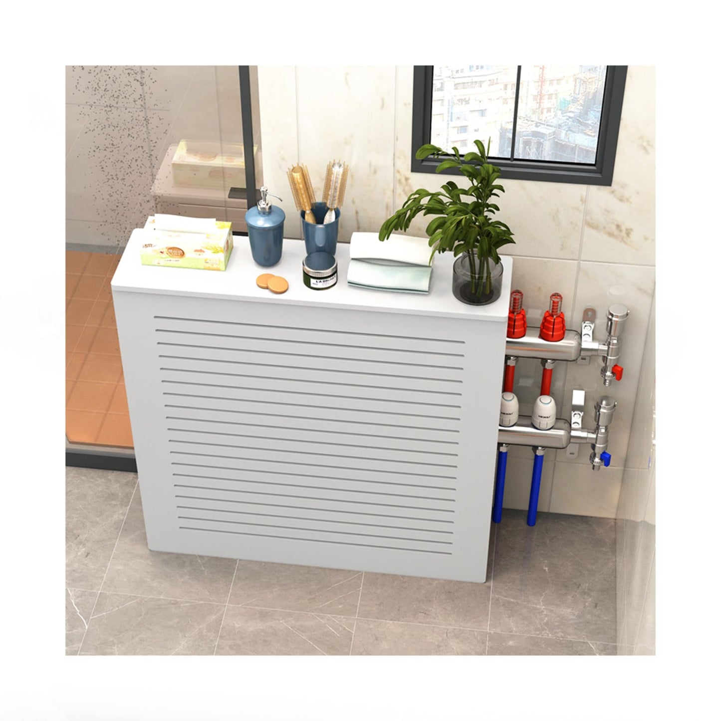 Modern 3-sided Radiator Cover Heating Cabinet Shelf Heater Cover for Old Radiators Bathroom Floor Cabinet Home Radiator Shelf Need to be placed against the wall for Living Room/Bedroom/Kitchen(19.7*23