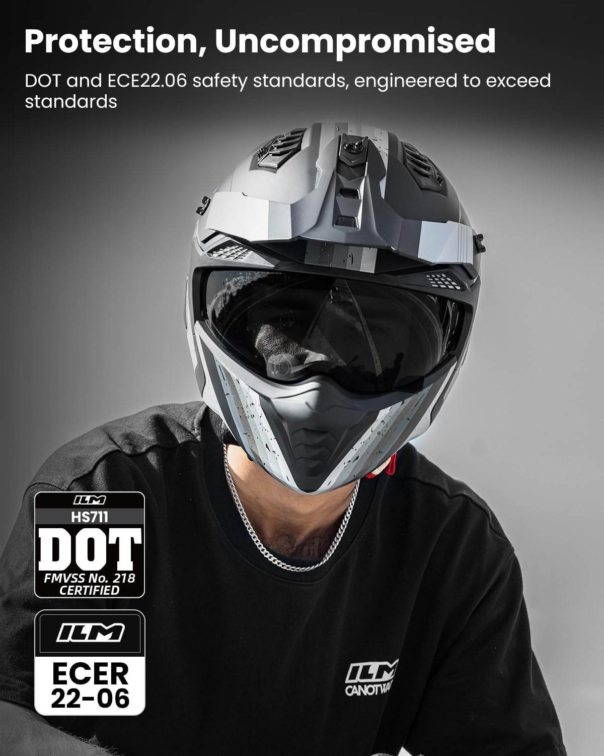 ILM Open Face Motorcycle 3/4 Half Helmet DOT ECE for Adult with Tinted Clear Visor Moped ATV Cruiser Electric Scooter Model HS711(Black Gray,XL)