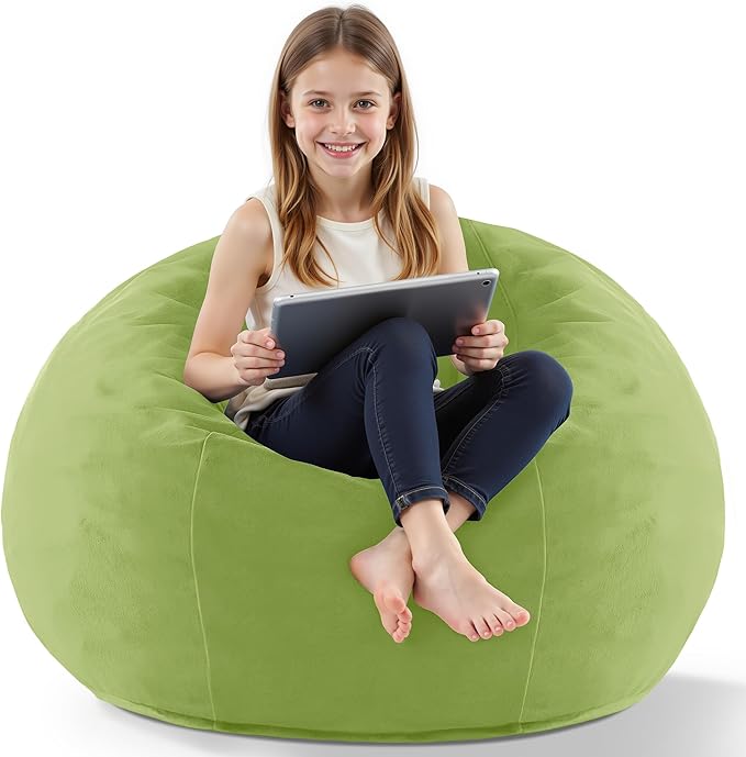 HABUTWAY 2FT Bean Bag Chair, 2' Beanbags Small Bean Bag Chairs with Filling, Teardrop Bean Bag Chair Luxurious Velvet Ultra Soft Fur with Removable Cover (Lime)
