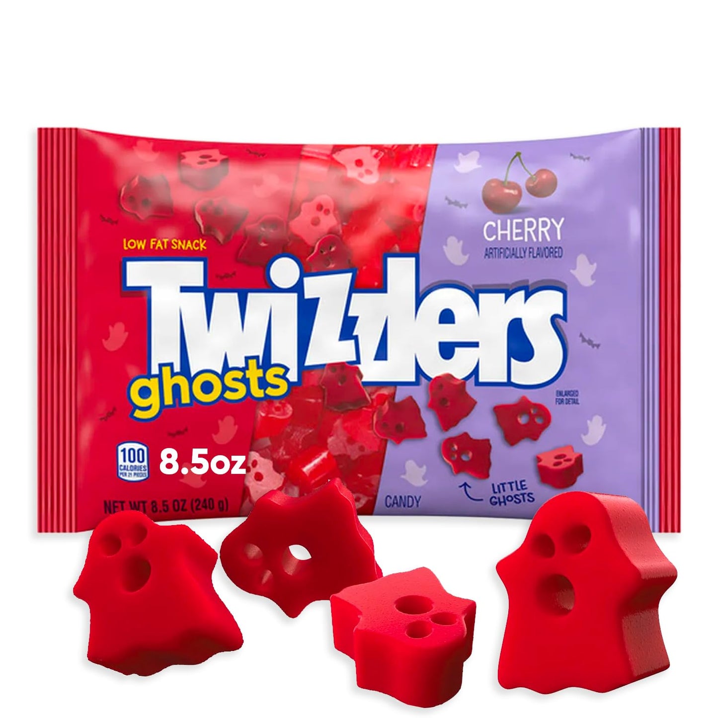 Halloween Candy Bulk - Cherry Ghosts Licorice Candy 8.5oz, 1 Pack - Ghosts of Halloween Cherry Licorice Candy, Trick or Treat Candy, Red Candy Buffet, Halloween Themed Festive Treat