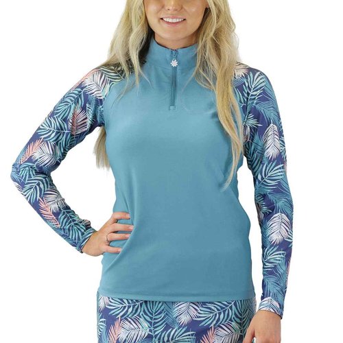 UV SKINZ UPF 50+ Womens LS 1/4 Zip Sun & Swim Shirt - Koa Leaves - 2XL