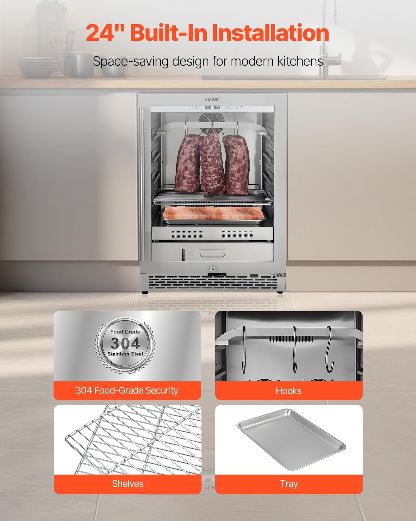 VEVOR Dry Aging Fridge for Steaks - 99 LBS Capacity, Precise Temperature & Humidity Control, Model ZS-A145N, Freestanding Design