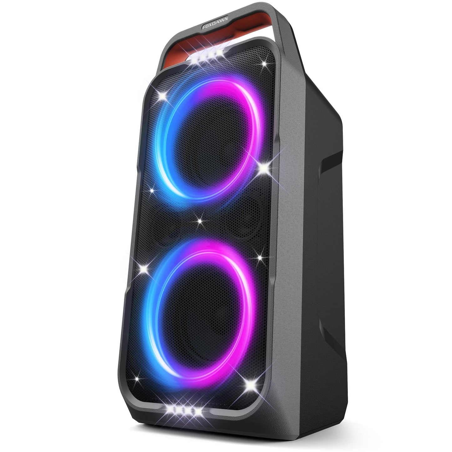 Foxdawn Portable Bluetooth Speaker 240W Deep Bass Wireless Boombox Large Black Model PT300 with 15H Battery Life & LED Light Show