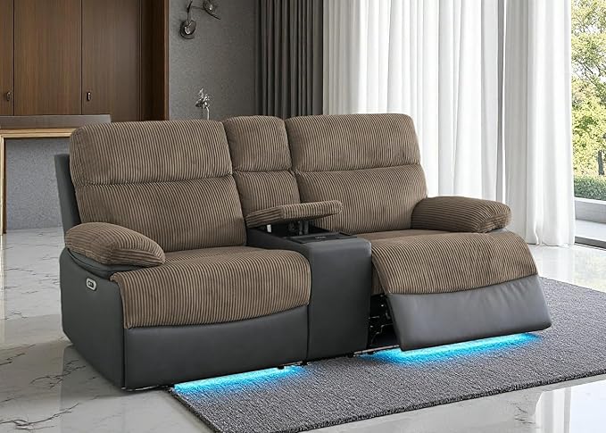 Toseslo Power Recliner Loveseat Set, Fabric Reclining Sofa Sectional Couch, 2 Seater Reclining Couches, Living Room Furniture Sets, Reclining Sofa with Cup Holders/Storage Console for House