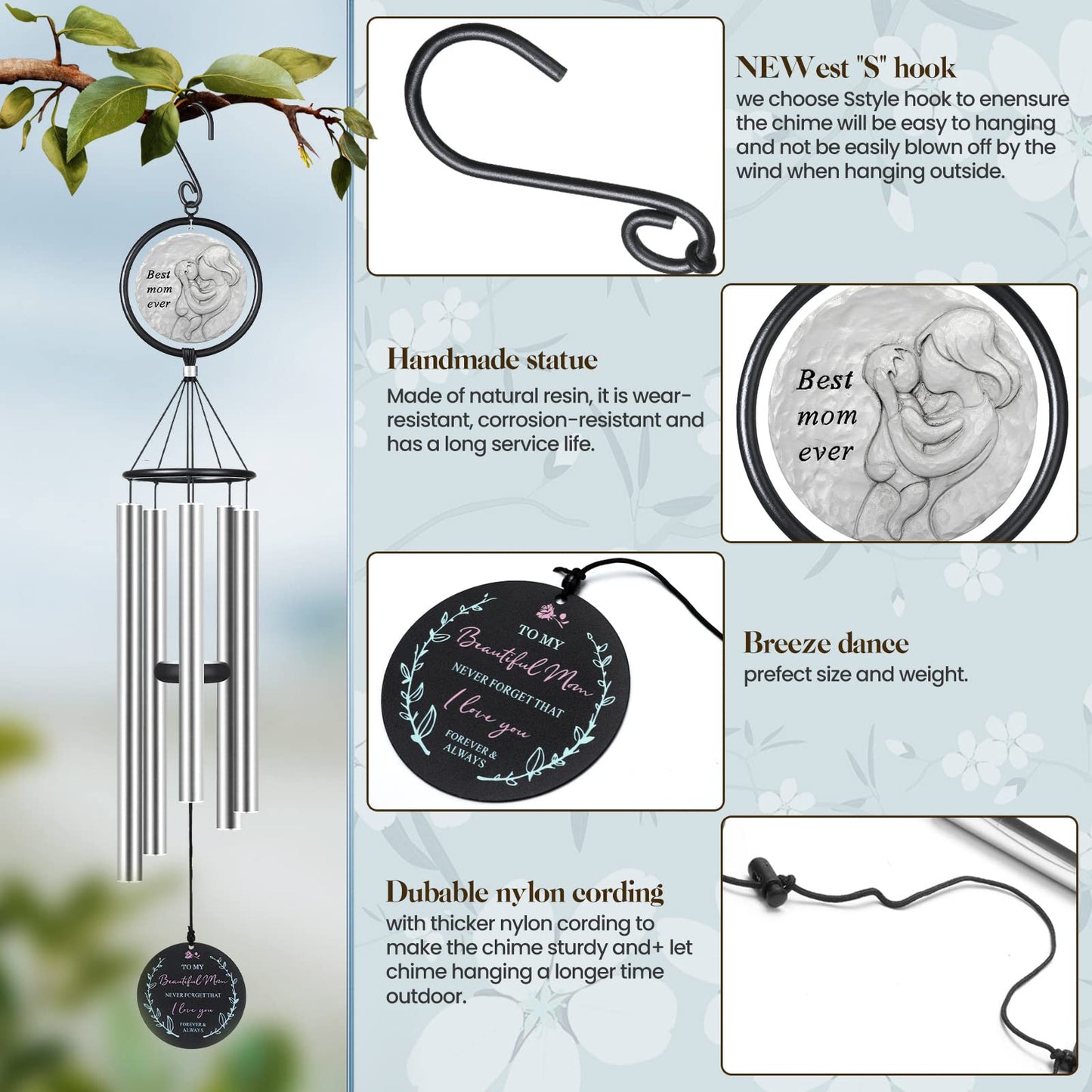 Gifts for Mom from Daughter Son Kids,Birthday Gifts for Mom, Perfect Present for Mothers of All Ages, 36” Outdoor Wind Chimes