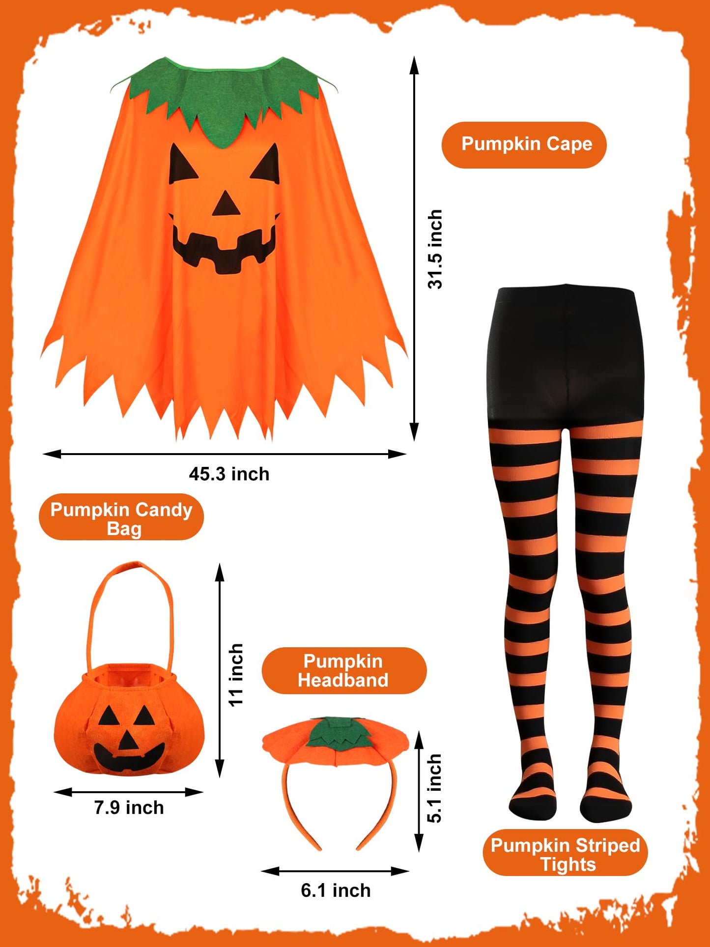 peony man 4 PCS Halloween Costume for Women Pumpkin Costume Set with Pumpkins Poncho Hair Hoop Pumpkin Cape with Candy Bag Headband Striped Tights for Women Adult Halloween Cosplay Party