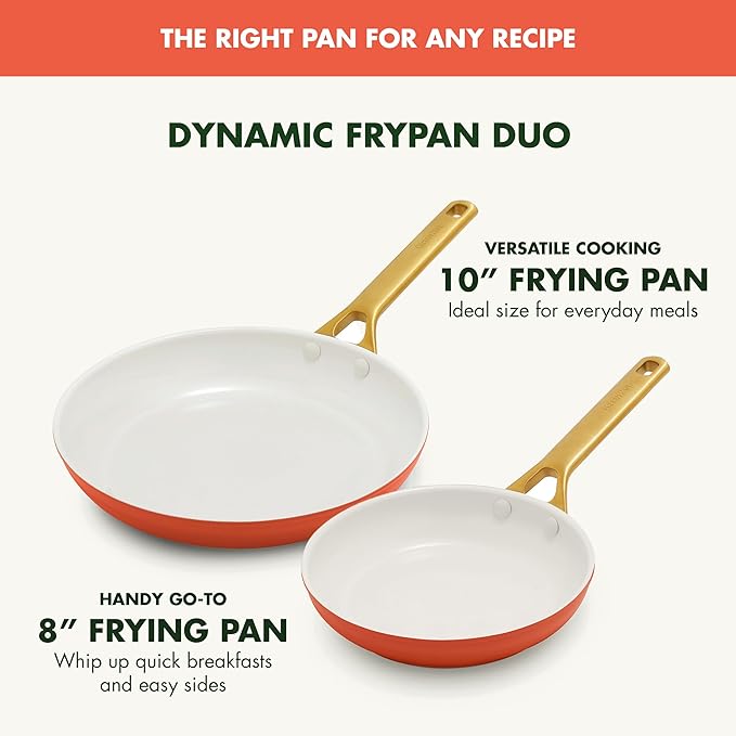 GreenPan Nonstick Reserve Pro 10” & 12” Frying Pan Set, NSF Certified Ceramic, Hard Anodized PFAS-Free Skillets, Stainless Steel Handles, Oven & Dishwasher Safe, Harvest Orange