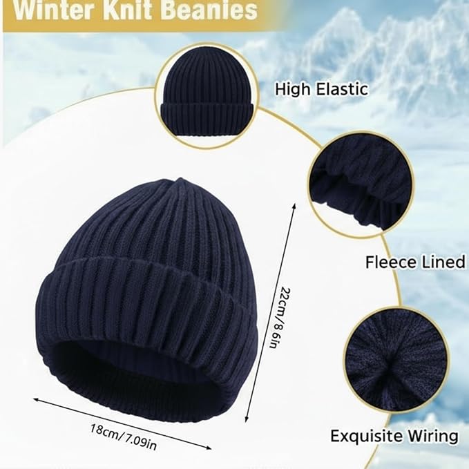 SATINIOR 5 Pcs Winter Beanie Hat Scarf Gloves Set Fleece Lined Knit Hat Warm Touch Screen Gloves Earmuff Warmer for Women(Navy Blue,Fashion Style)
