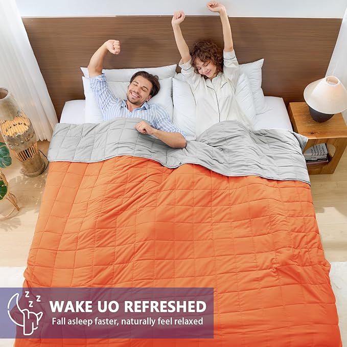 yescool Weighted Blanket for Adults (30 lbs, 88” x 104”, Orange) Cooling Heavy Blanket for Sleeping Perfect for 290-310 lbs, King Size Breathable Blanket with Premium Glass Bead