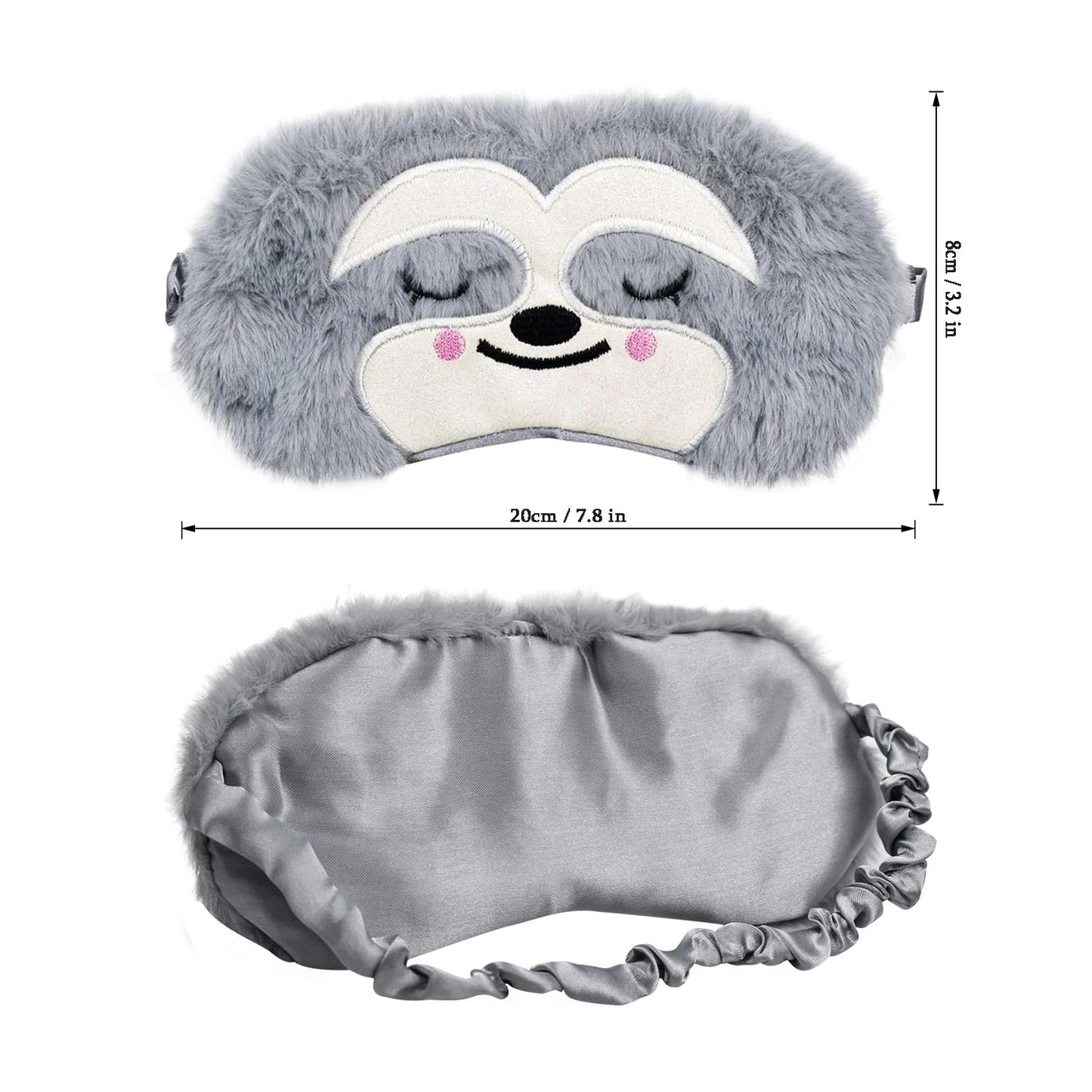Ulbemoll Cute Sloth Sleeping Mask, Soft Fluffy Plush Blindfold Funny Novelty Animal Sleep Mask Eye Cover Eyeshade for Kids Girls Boys Women Men Night Nap Travel Meditation (Gray, Sloth)