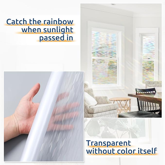 rabbitgoo Window Privacy Film with Installation Tools, Stained Glass Window Film Rainbow Prism Decorative Glass Clings for Home Decor, Static Cling Covering Sun Blocking, 35.4" x 78.5"