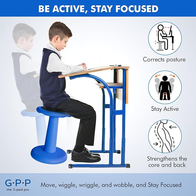 G-PACK PRO -Dynamic-, Kid Wobble Stool Pair, Wiggle Chair Flexible Seating for Preschool & Elementary Classroom, Improves Focus, Posture & ADHD/ADD-Blue 17.7 Hight' Stools Pack of 2
