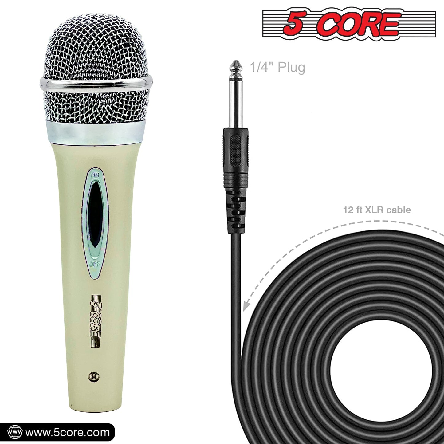 5 Core Karaoke Microphone Dynamic Vocal Handheld Mic Cardioid Unidirectional Microfono W On And Off Switch Includes Xlr Audio Ca